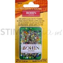Bohin, Spilli Super Fini con Testa di Vetro per Applique da 20 x 0,55 mm - 150pz
